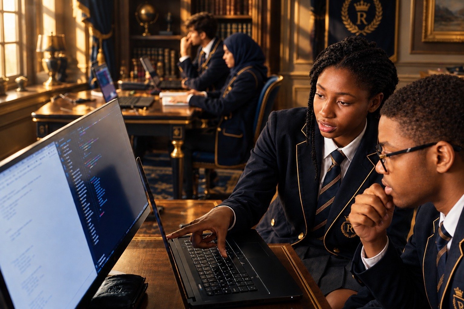 Students collaborating in an interactive learning environment